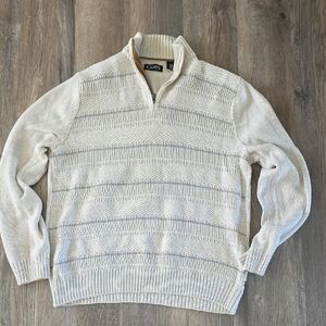 Chaps Men's Cream and Gray Zip Up Sweater Large